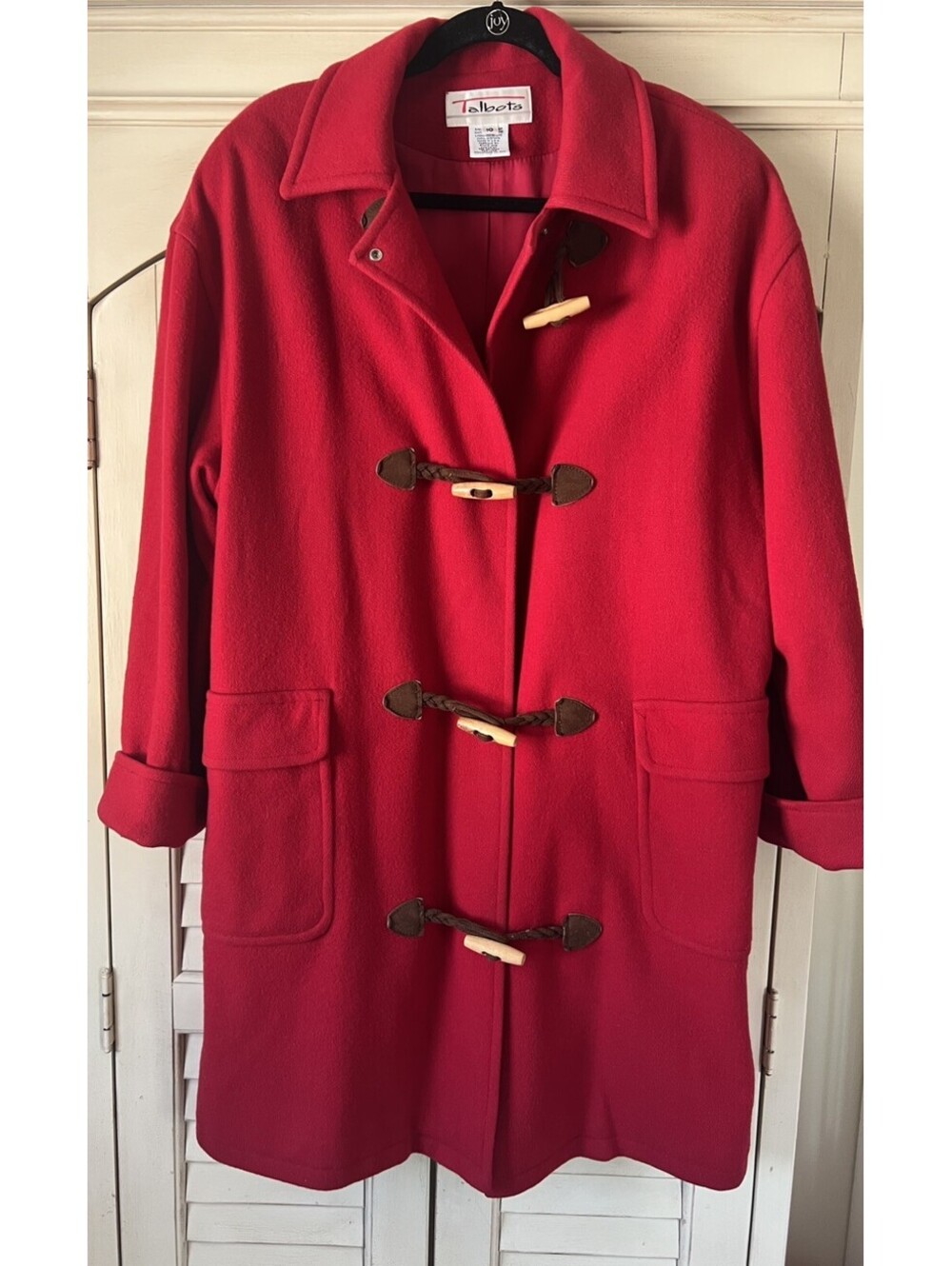 VTG Talbots Red Wool Duffle Coat Horn Toggle Jacket Lined Size 10